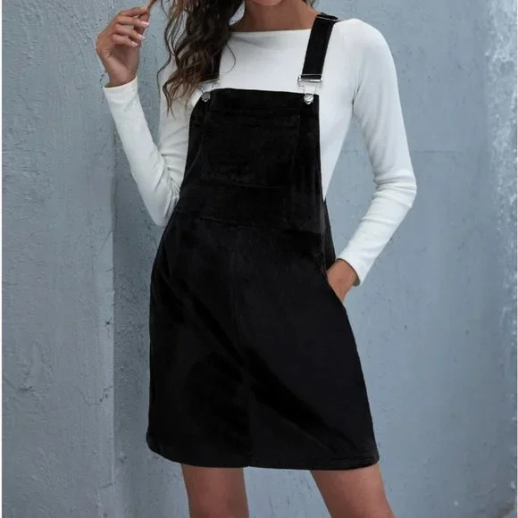 Black overall dress corduroy deals